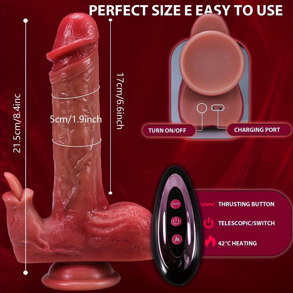 8.4" Heating Thrusting Vibrating Dildo, Tongue Licking Silicone Stimulator with Suction Cup, USB Rechargeable Remote Toy