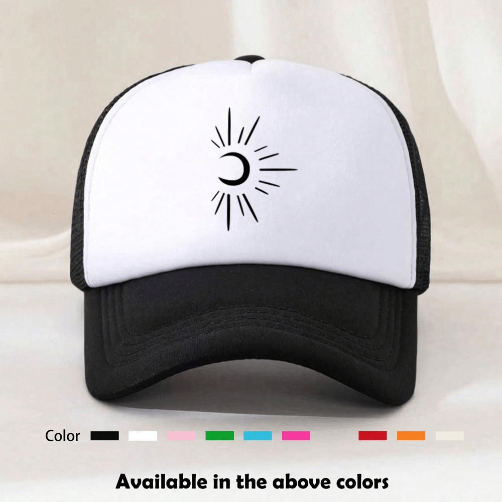 Celestial Sun and Moon Graphic Trucker Hat Mesh Back Adjustable Baseball Cap Casual Outdoor Snapback