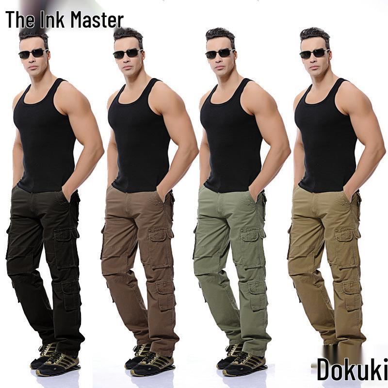 Men's Washed Cargo Pants with Multi Pockets - Casual, Plus Size, Long Fit