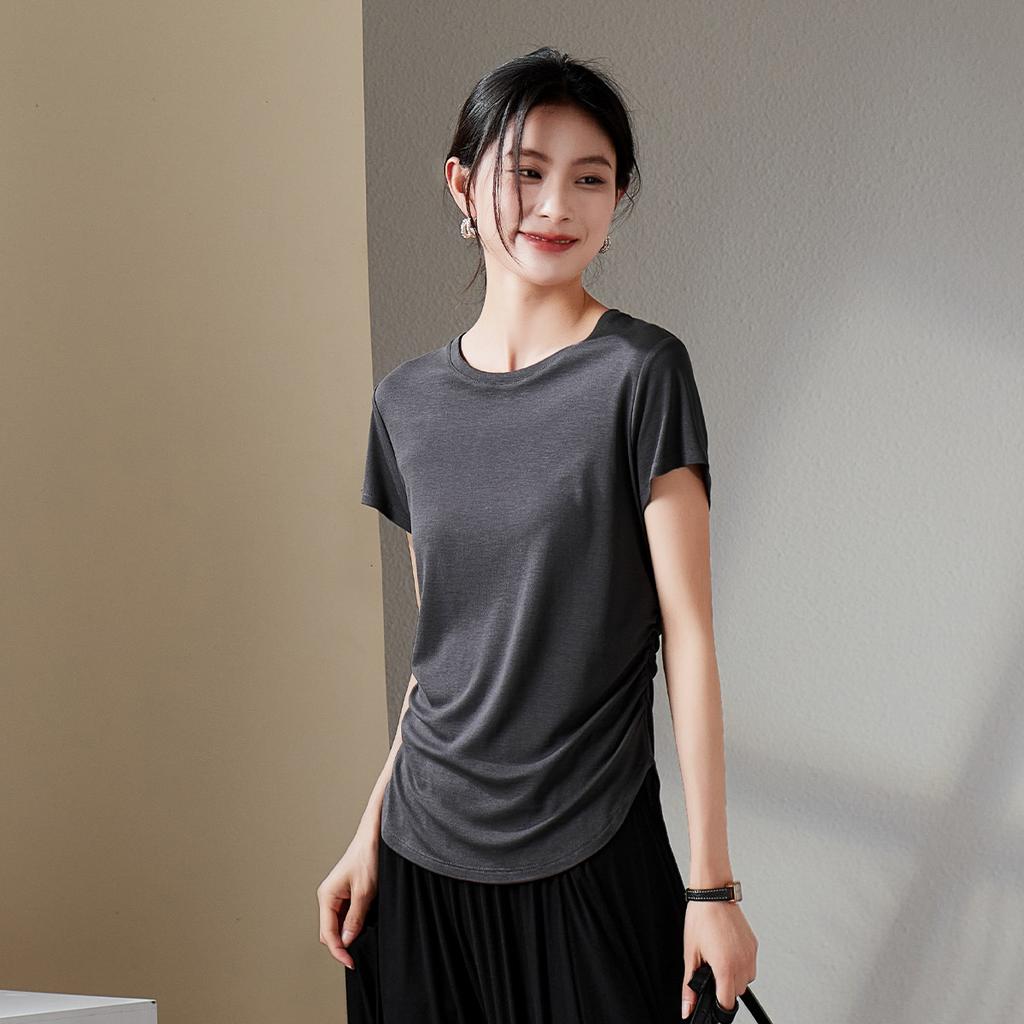 Slimming and slimming round neck short sleeved t-shirt for women in summer 2026, fashionable and versatile casual solid color top