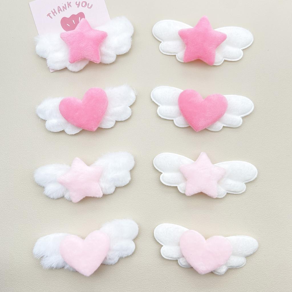 50pcs Heart Star Angel Wing Padded Appliques DIY Handmade Hair Clip Hat Decoration Material Sweet Wing Accessory patches
