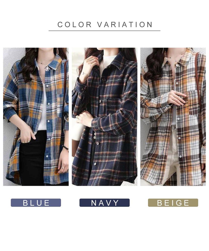 [J.STORE] Check Shirt, Thick, Long Sleeve, Fall Style, Natural, Stylish, Women's, Everyday Wear, Classic Item, Beige, 5A-J05-BEXL