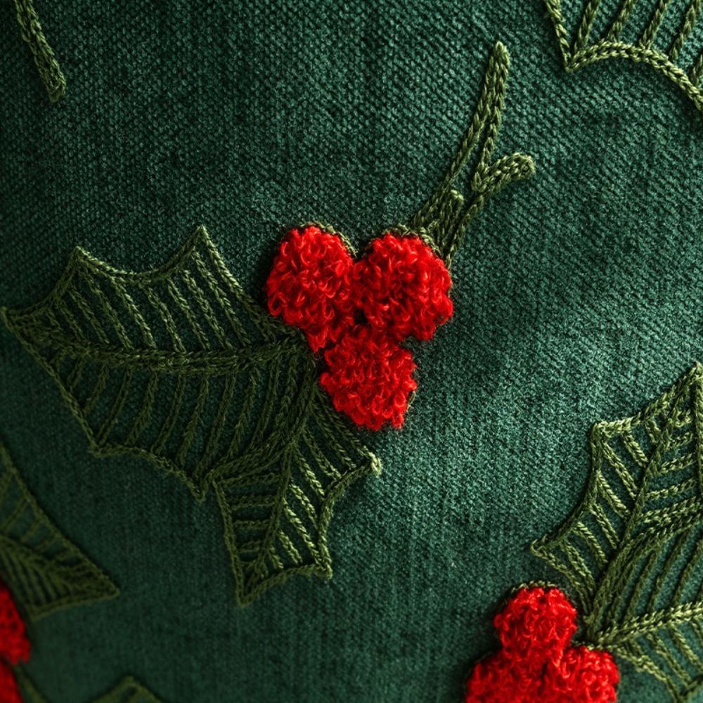 3D Embroidered Pattern Christmas Throw Pillow Cover Christmas Tree/Leaf Rectangular Sofa Pillowcase Square Washable