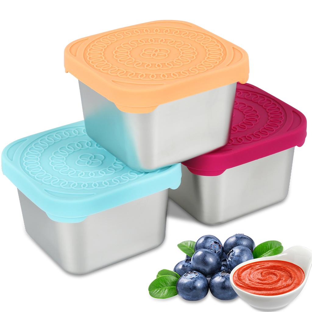 3/4/8Pcs Mini Snack Containers with Lids Stainless Steel Small Food Storage Container Portable Lunch Box Dipping Sauce Container