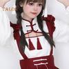 Cosplay Dress Lolita Maid Style Role Play Dress Hollow Out Shirring Contrast Color Tassel Bow Decor Pleated A-line Mini Dress New Year Party Costume