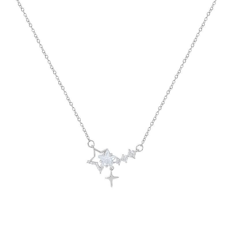 Elegant Shiny Zircon Star Cross Pendant Necklace Sweet Cute Girls Round Crystal Clavicle Chain Women Y2K Jewelry
