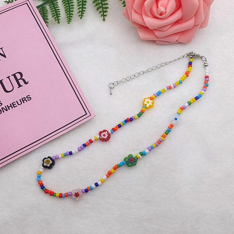 Bohemian Beaded Necklace Flower Bracelet Necklace Colored Short Coloured Glaze Necklace Summer Pearls Necklace Jewelry