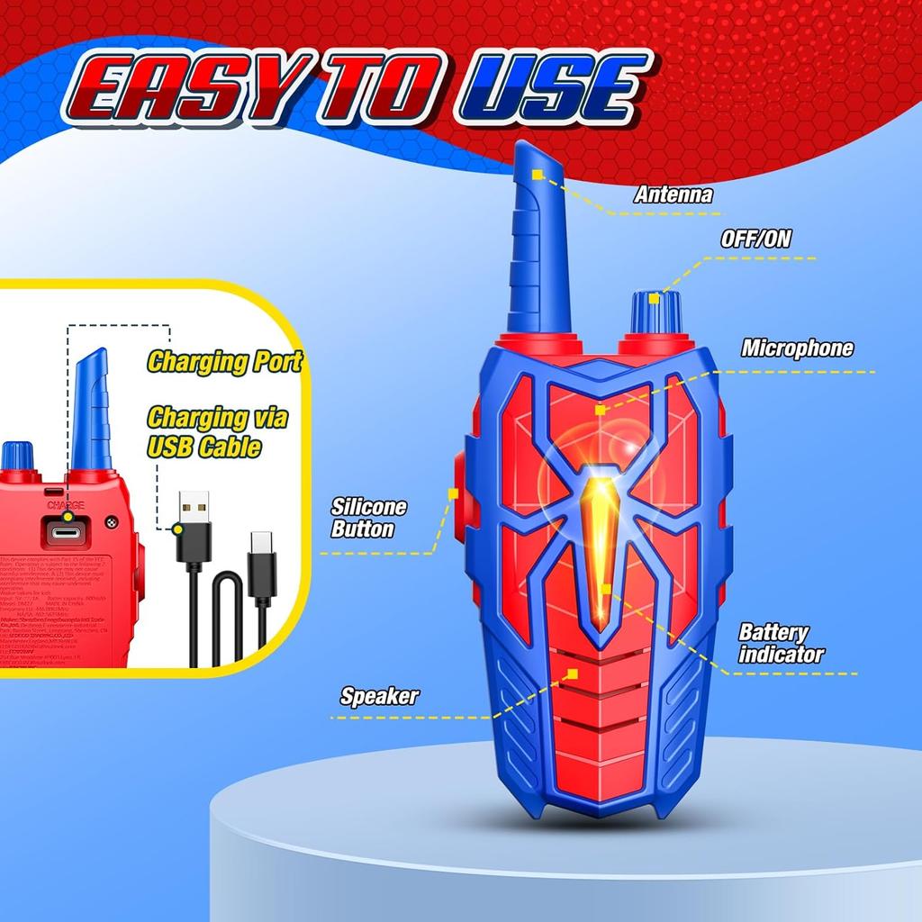 Rechargeable Walkie Talkies for Kids : Christmas Toys Gifts for Boys Ages 3 4 5 6 7 8 9 10 Kids Walkie Talkies 2 Pack Outdoor Hiking Toy for 5-7 Year