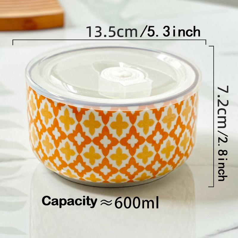 1-Pack 5.3 Inch Bohemian Lidded Fresh-Keeping Bowl, Microwave-Safe Multi-Purpose Fresh-keeping Bowl, Fruit/Salad/Pasta/Rice/Soup