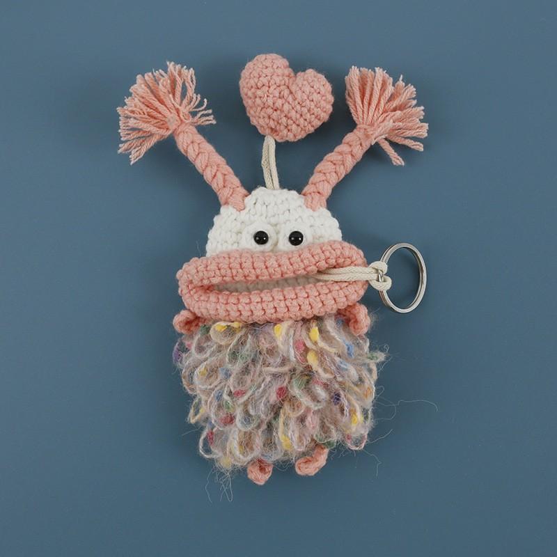 Funny Crochet Keychains Knitting Cute Sausage Mouth Doll Key Holder Knitted Storage Bag Keyrings For Car Keys Custom