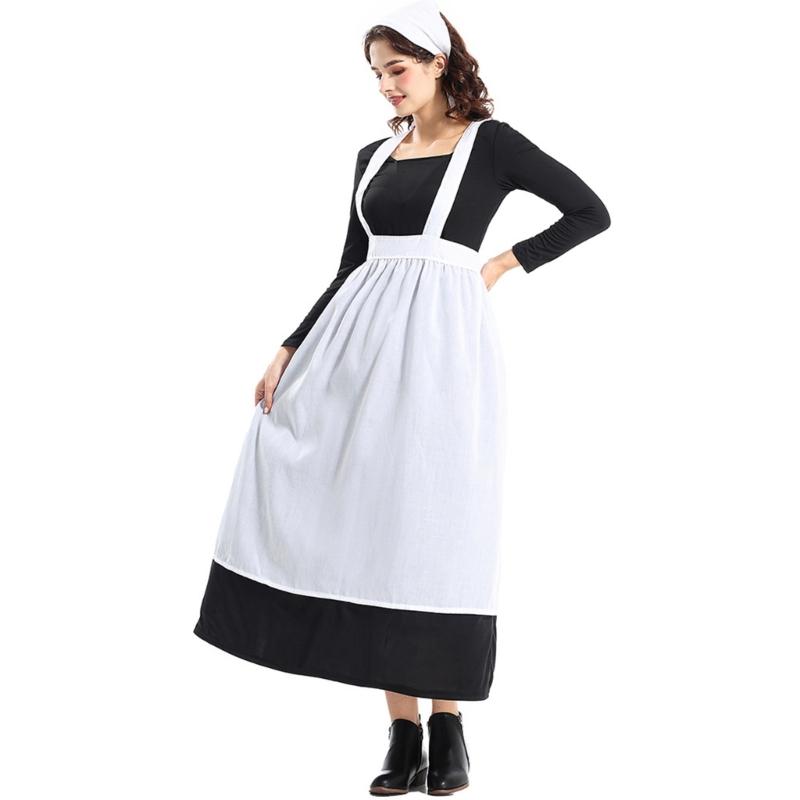 Halloween Maid Costume Set Includes French Maid Apron Maid Dress and Headscarf Set for Women, Kitchen Cooking Apron