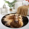 Golden Horse with Flowing Mane Print Round Rug, Living Room, Bedroom, Playroom Carpet, Non Slip Floor Mat, Gift