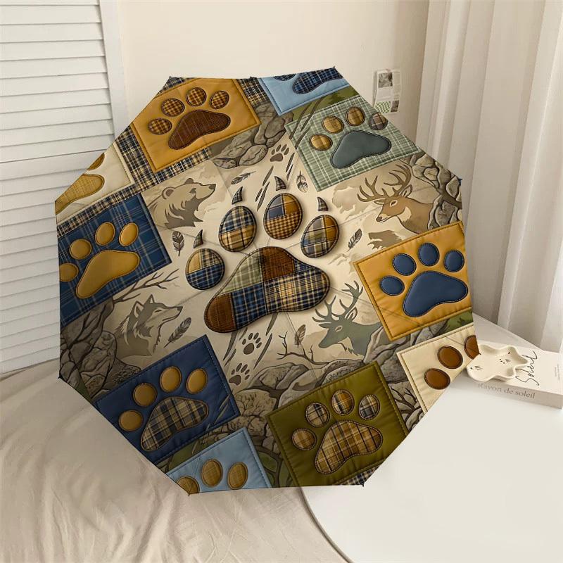 

1PC Paw Prints Plaid Umbrella-8-Rib Reinforced Portable Folding Travel Suitable for All Seasons Outdoor Daily Use Is an Ideal Choice -K0407
