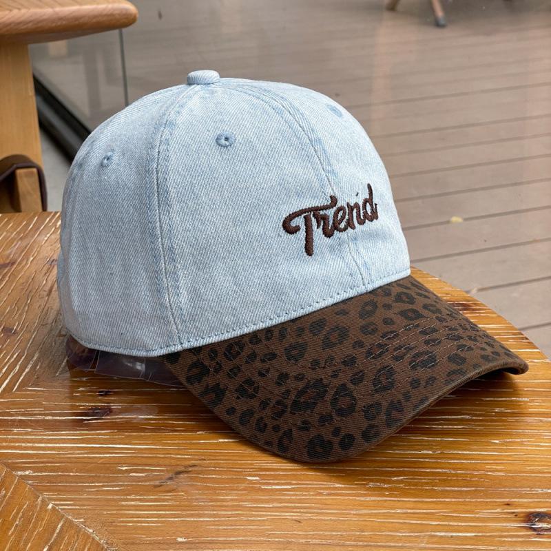 Leopard print splicing denim baseball cap children's new wide brim show face small couple hip-hop cap male tide