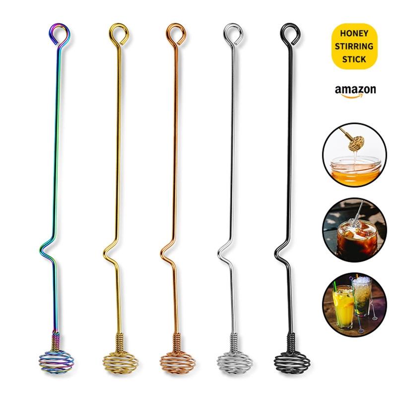 Stainless Steel Honey Stick Dipper Stirring Bar Swizzle Stick Honey Stirrer for Serving Syrups Frosting Melted Chocolate