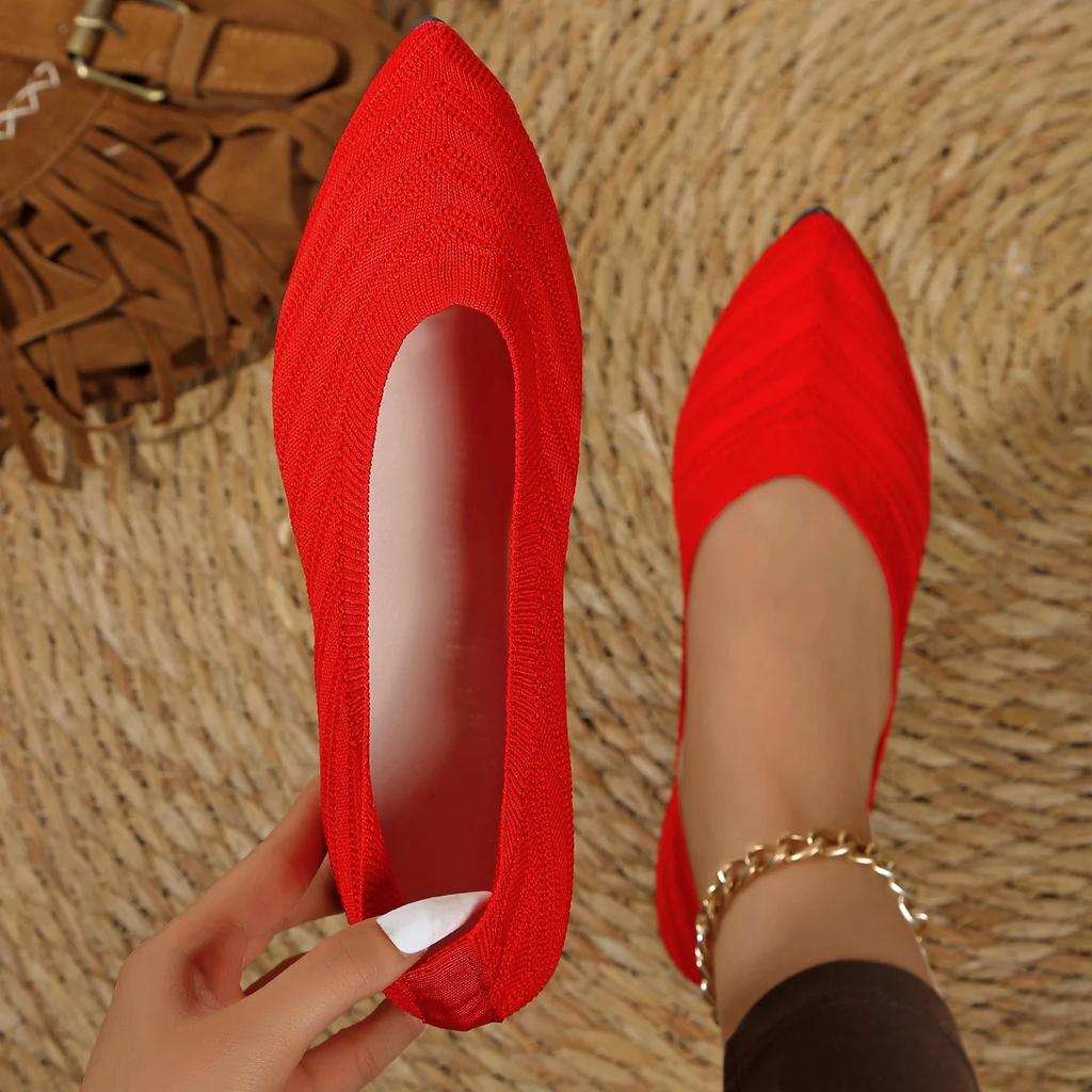 Fashion 2025 New Women Flats Pointed Toe Casual Breathable Shoes Women Ballet Sneakers Women Knitted Slip on Loafers Zapatos De Mujer