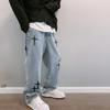 Spring Autumn Denim Pants Star Pattern Solid Color Zipper Fly Wide Leg Loose Jeans Streetwear