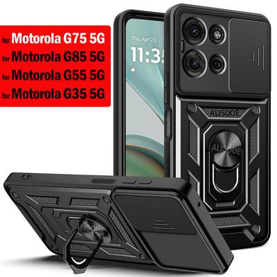 Capa for Motorola G75 G85 G55 G35 Case Armor Slide Camera Protection Cover for Motorola Moto G75 5G Ring Stand Shockproof Funda