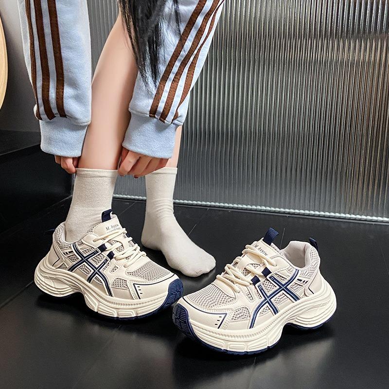 Contrasting Color Splicing Thick-soled Women's New Mesh Breathable Height and Thinness Casual Sports Shoes