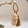 Handmade Wood Carving Cats Bag Charms Keychain Purse Accessories Cute Mini Tassels Pendants Suitable for Bags Backpack