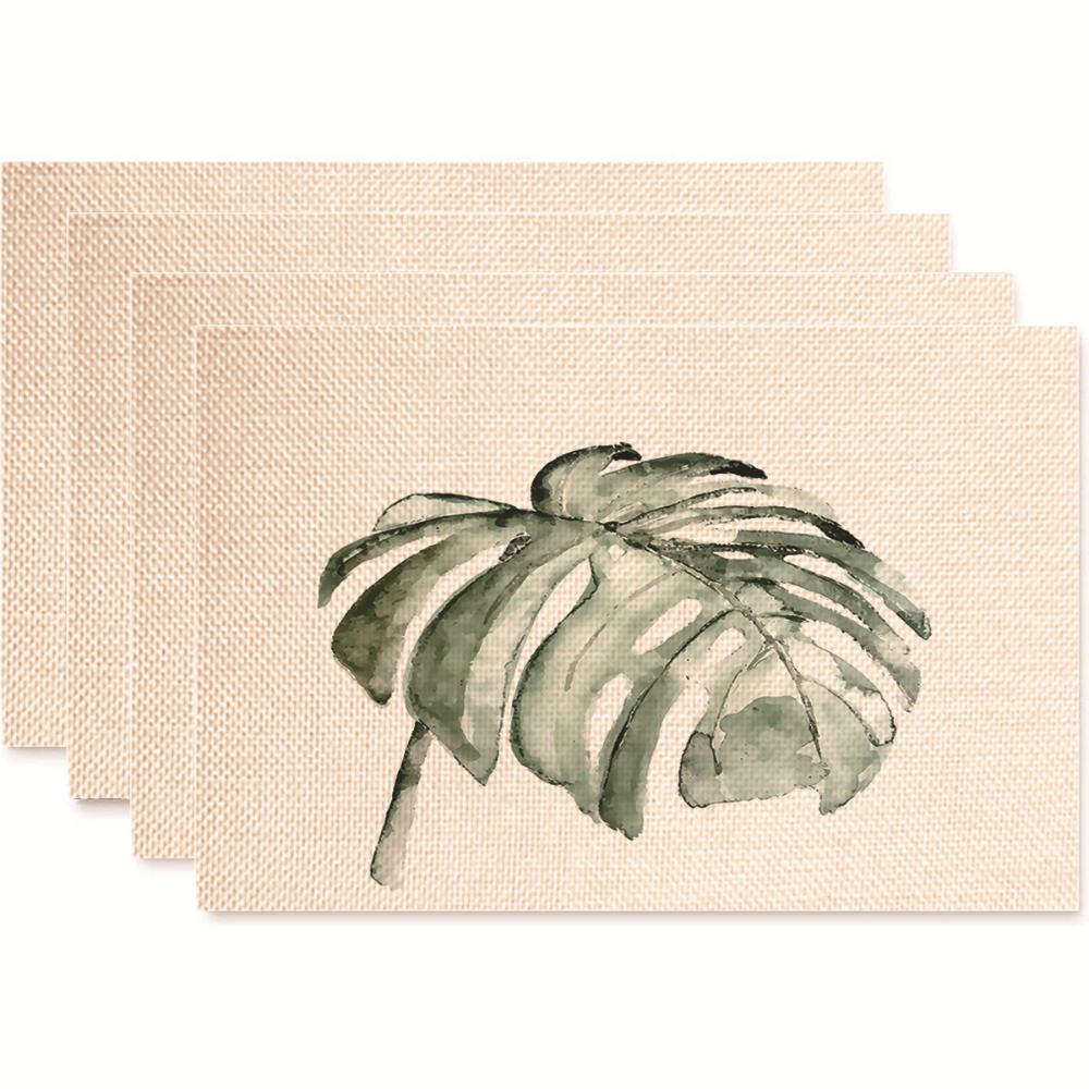 Monstera Design Linen Placemat Heat Resistant Dining Table Mats for Plant Lovers Horticultural Theme Tableware Mats Daily Use