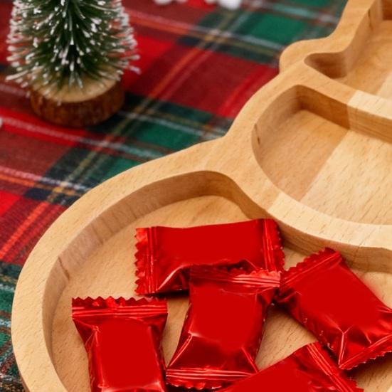 Christmas Snowman Tree Wood Serving Tray Compartment Snack Platter for Holiday Parties Home Decor Festive Display Dish