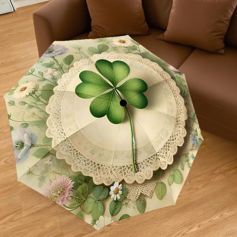 1PC Four-leaf clover, Floral arrangementAutomatic Open/Close Umbrella with Windproof, 8-Rib Sturdy Canopy, Durable Ribs, Fashionable Design1238A