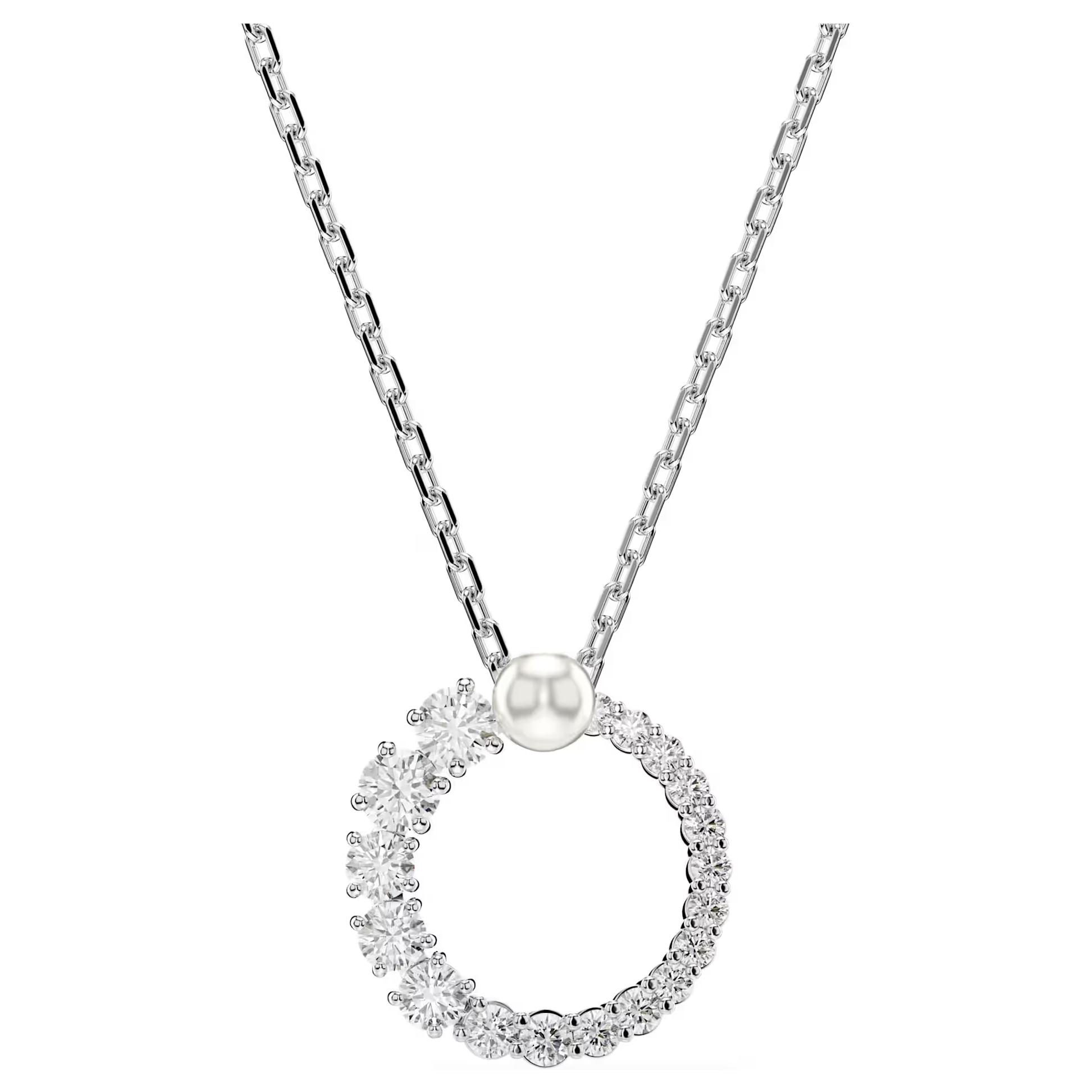 Swarovski Matrix Imitation Pearl Crystal Pendant Necklace Women necklace Silver 5688751 Box (Random Color)