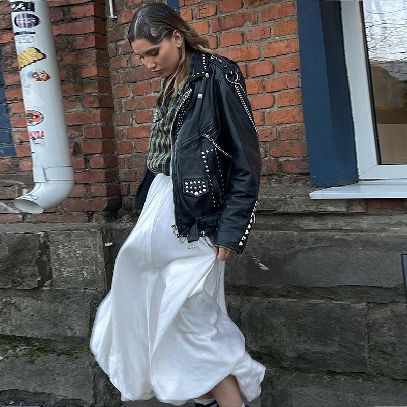 Women's American Street Fashion Solid Color A-line Skirt Summer Bud Silhouette Satin Drape Half-length Skirt