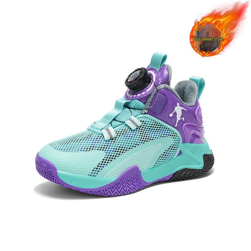 Winter 2025 Children's Non-Slip Leather Basketball Shoes with Velvet Lining