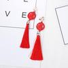 Hanfu-Inspired Red Tassel Clip-On Earrings with Chinese Knot Design