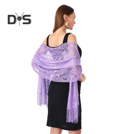 

Мереживна шаль Однотонна хустка з китицею Жіноча хустка з тонким шарфом Спідниця Загортання Шаль для вечірніх банкетів і заходів світло-фіолетового кольору