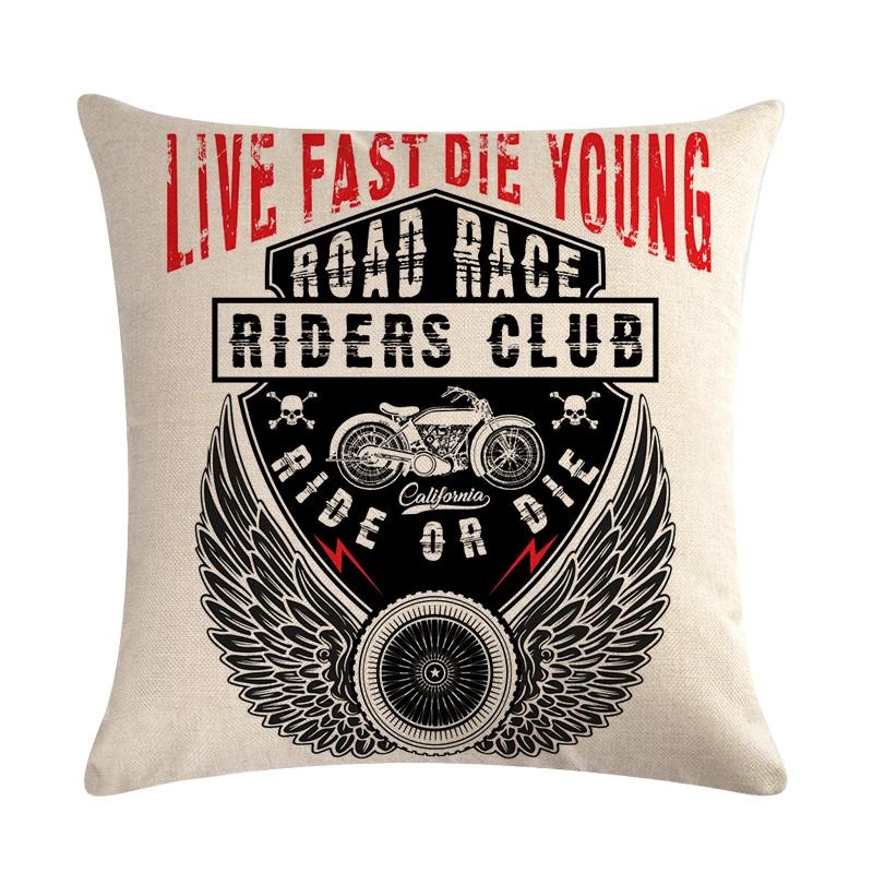 Home Decor Motorcycle Poster Art Letters   Bedroom Pillow Cover Vintage  Sofa Cushion