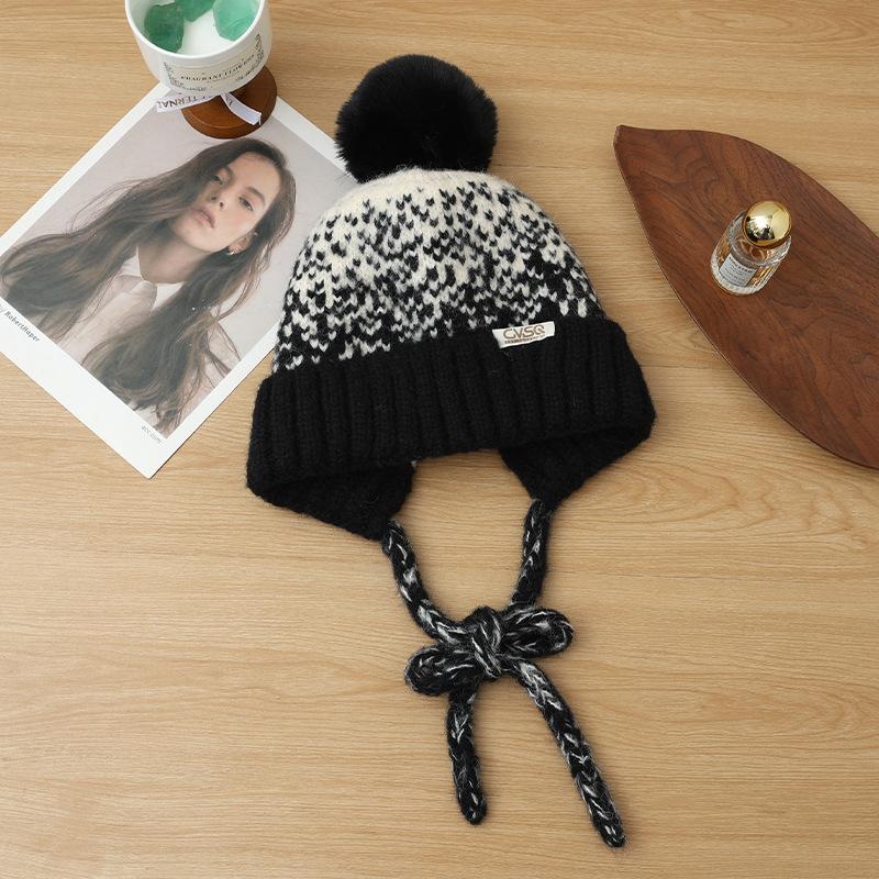 Korean Version of Autumn and Winter Hat for Women's Big Head Circumference Showing Face Small Bag Head Hat Ear Protection Warm Knit Hat Plus Fuzzy Hat