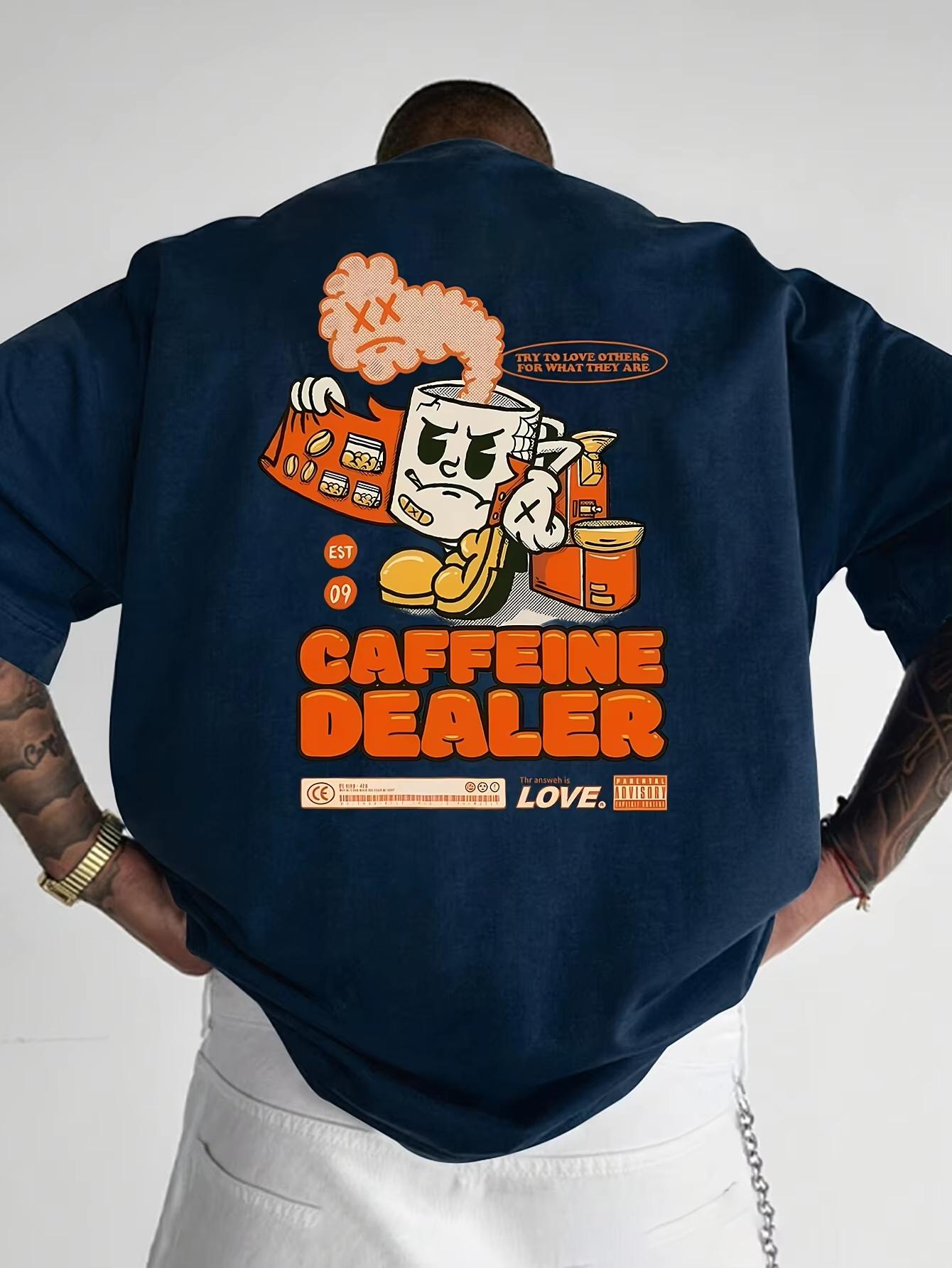 Summer Fashion Mens Cartoon Letter Print Comfortable and Breathable Round Neck Tshirt Outdoor Casual Top M