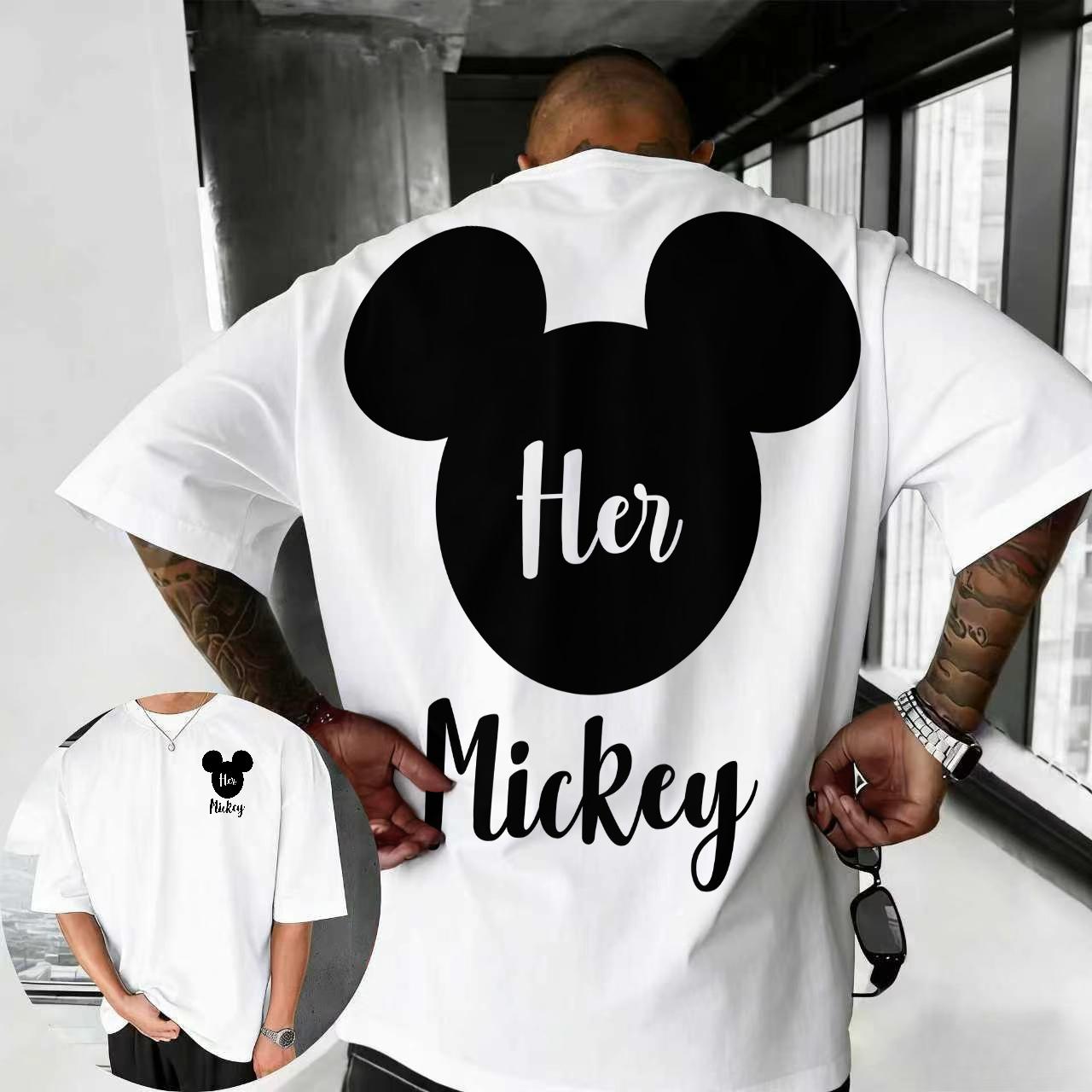 

2026 Summer Disney Mickey Mouse Tshirt 100 Pure Cotton Shortsleeved Casual Loose Breathable Top for Both Men and Women 4XL