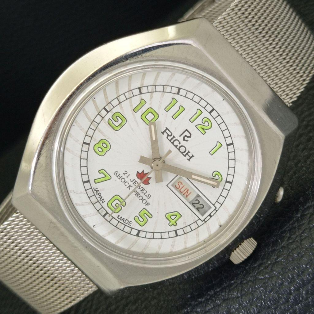 

RICOH R31 AUTOMATIC VINTAGE JAPAN MENS WHITE COLOR DIAL WATCH a701920-5 R207-a701920