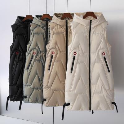 Winter Long Vest Women's Solid Hooded Pockets Zipper Padded Ladies Casual Sleeveless Jacket  Warm Quilted Vest for Female