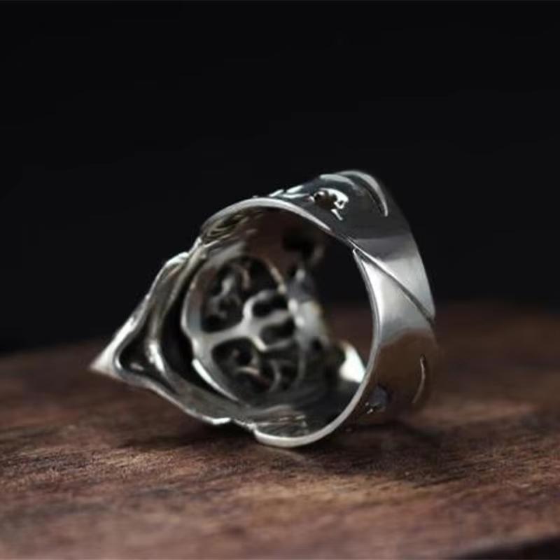 Huajie Men's Gothic Tokyo Style Yaksha Skull Mask Design Rings Two Tone Sheep Horn Hip Hop New Ring Trend
