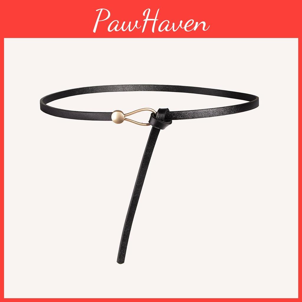 Pu Thin Waist Belt With Metal Buckle For Casual Dress And Retro Style
