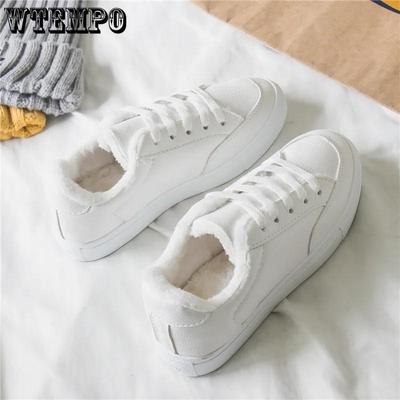 Winter Cotton Shoes Female Students Korean Version Versatile Flat Bottomed Casual Warm Shoes Plush Thickened White Shoes Girls Sneakers