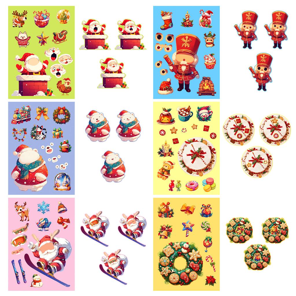 6 Packs Christmas Series Face-Changing Stickers Cute Cartoon Santa Claus Wreath Goo Ka Stickers Children'S Interactive Toys