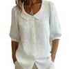 Elegante Camicia Ricamata con Fiori Casual Larga Retro Bottoni Manica Corta Colore Bambola Blusa Casual Monocolore Dolce Moda Ufficio Top Basici