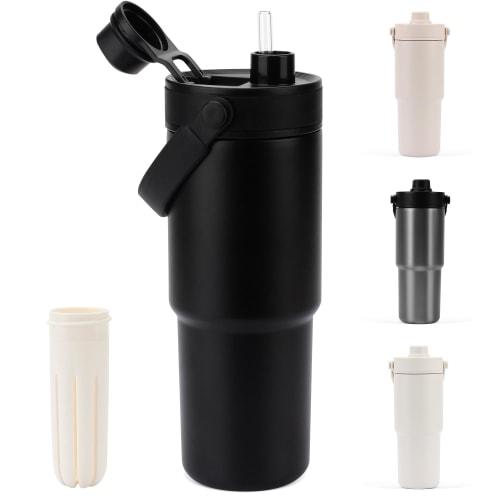 

CLICSUN 735ML Ceramic Tumbler with Straw, Lid, Large Capacity, Direct Drinking, Vacuum Insulated, Keeps Hot or Cold, Seamless, Dishwasher Safe, with H