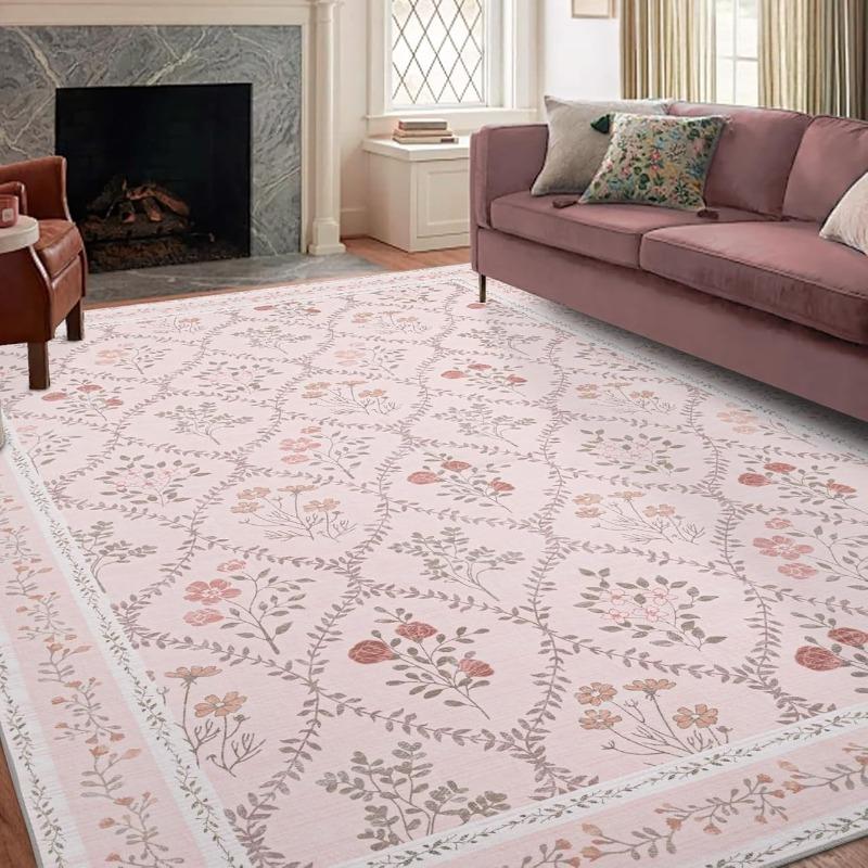 Rugs For Bedroom Pink Flowers Living Room Carpet Non-Slip Machine Washable Large Rug Home Decorative Sofa Coffeetable Floor Mat