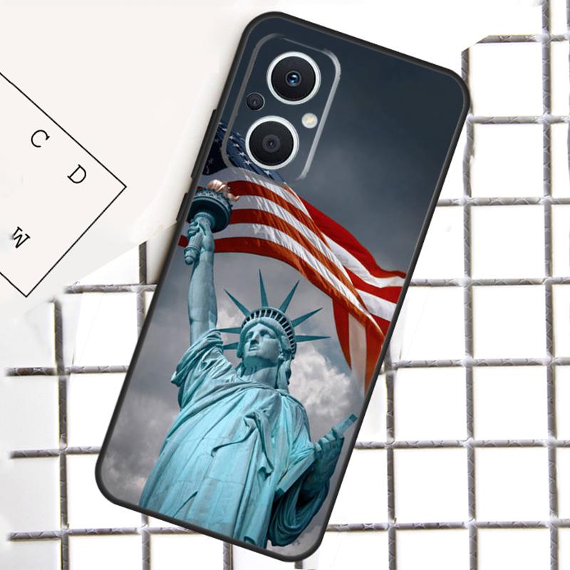 America Flag Statue of Liberty For OPPO Reno 13F 12F 14F 11F 10 11 12 13 14 Pro 8T 7 8 Lite OPPO Find X9 X8 X6 X5 Pro Case