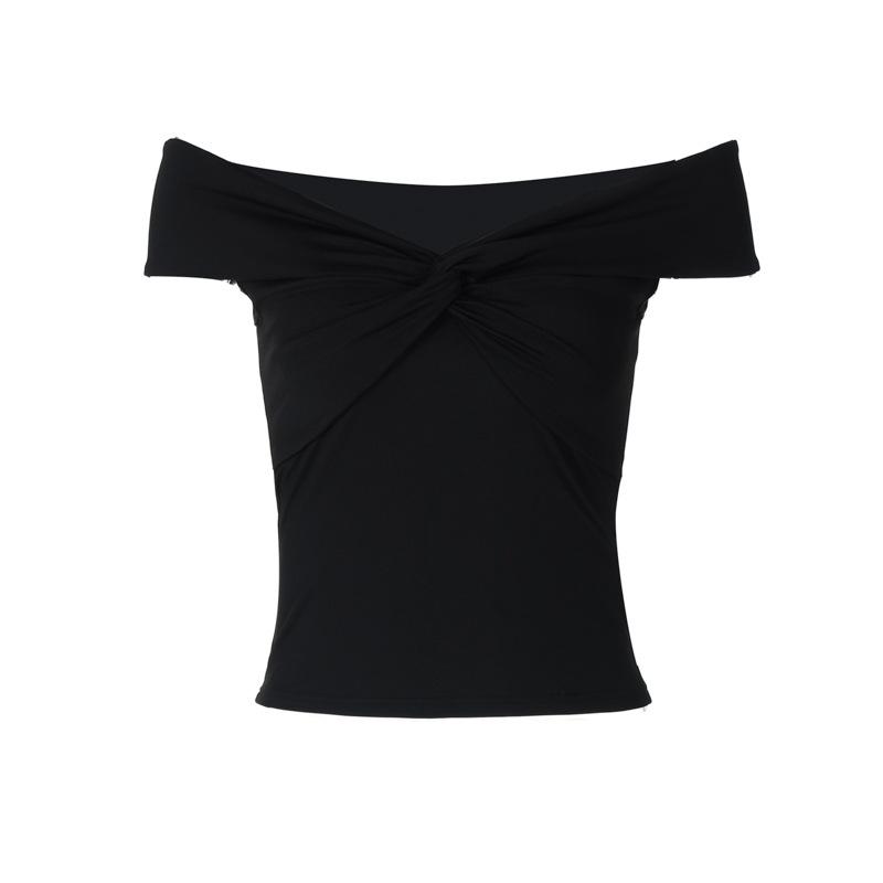 European and American women's clothing new American Spice Girl style chest kink design sexy one-word collar off-the-shoulder super short top