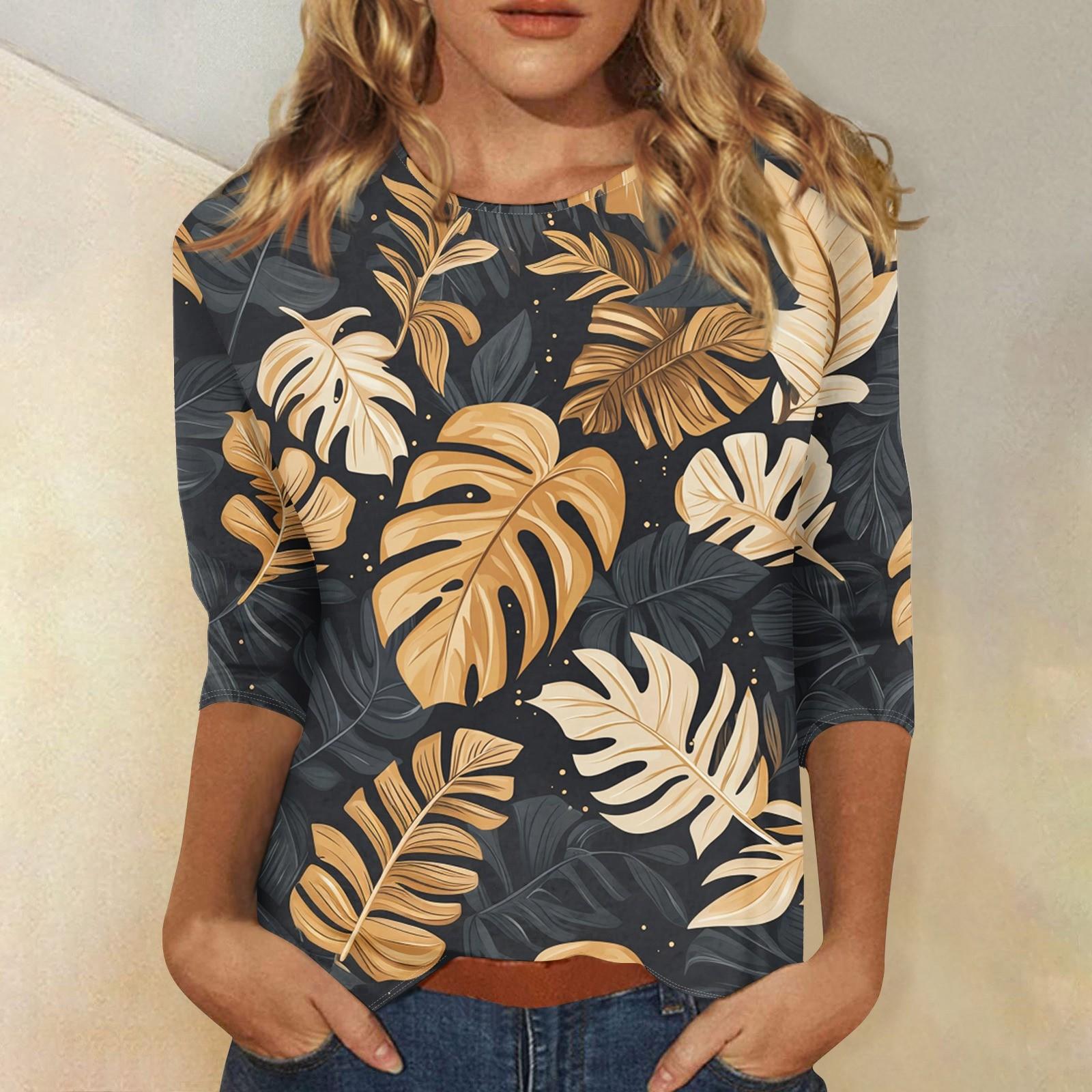 

Женская модная повседневная футболка с круглым вырезом и рукавом 3/4, женский топ XXXL тёмно-синий