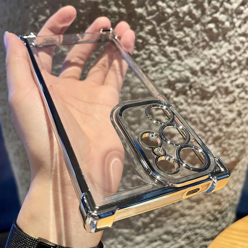 

Гальванічний чотирикутний чохол проти падіння для Samsung S25 S24 S22 Ultra S23 S21 Fe A55 A54 A53 A35 A15 Квадратна протиударна захисна кришка для об’єктива Samsung S24 Plus срібний