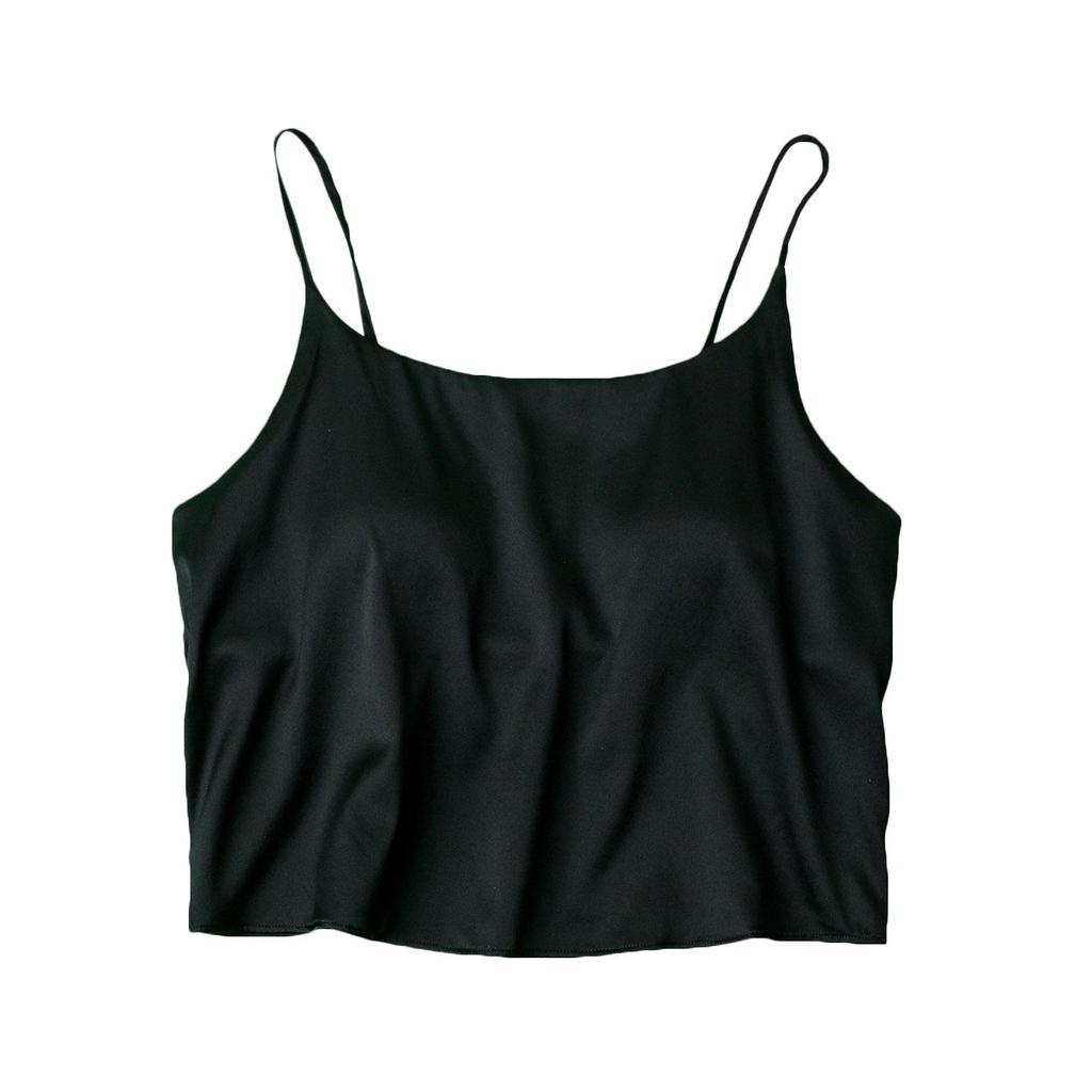 16mm Mulberry Silk Satin No-Bra Bandeau Camisole with Fixed Cups